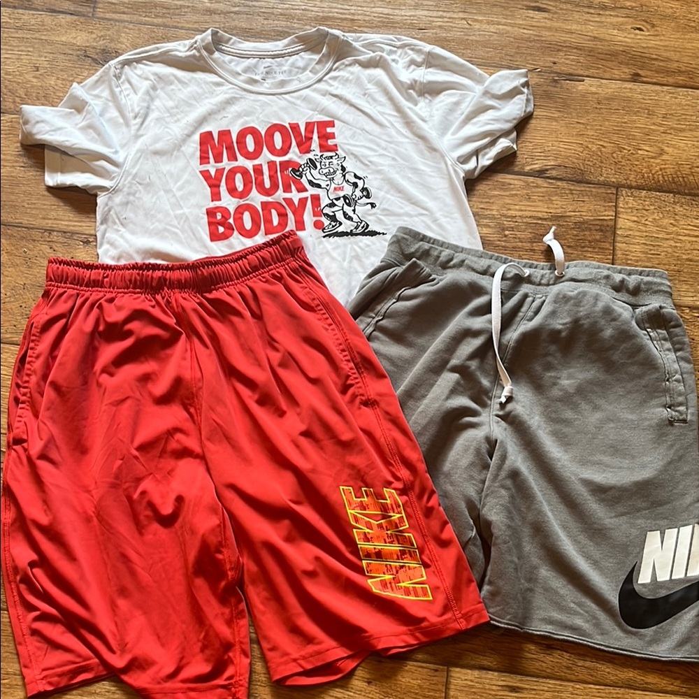 Nike Red and Gray Shorts with Graphic Tee lot of 3